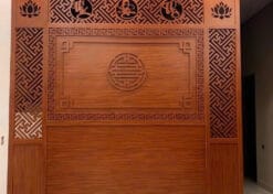 Vách thờ CNC đục Phúc Lộc Thọ nghiêm trang - hiện đại